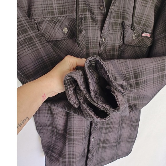 Dickies Jacket Plaid Flannel Lined Hooded Shirt XL Grey Purple Black Snap XL - Picture 8 of 10